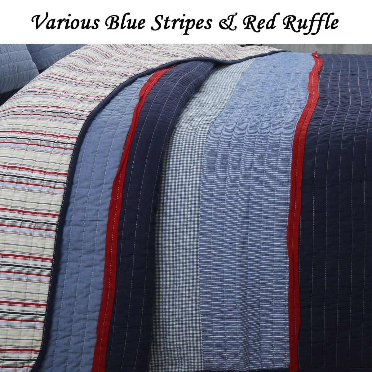 Levi Jean Blue Striped Cotton Quilt Set