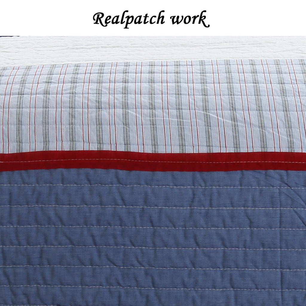 Levi Jean Blue Striped Cotton Quilt Set