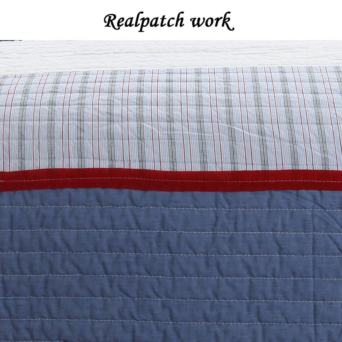 Levi Jean Blue Striped Cotton Quilt Set
