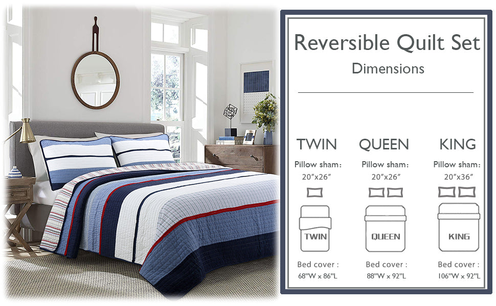 Levi Jean Blue Striped Cotton Quilt Set