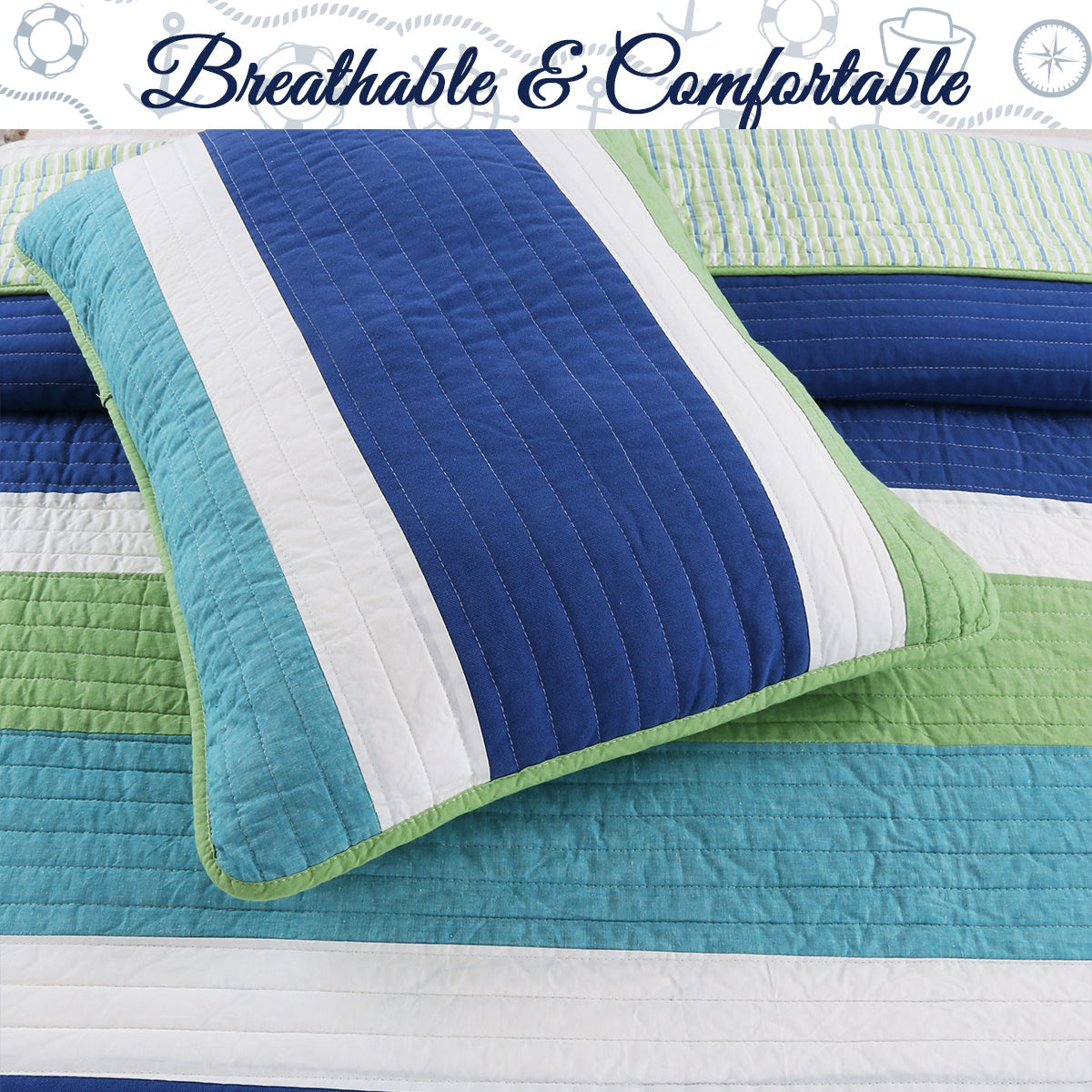 Waylon Blue & Green Patchwork Cotton Quilt Set