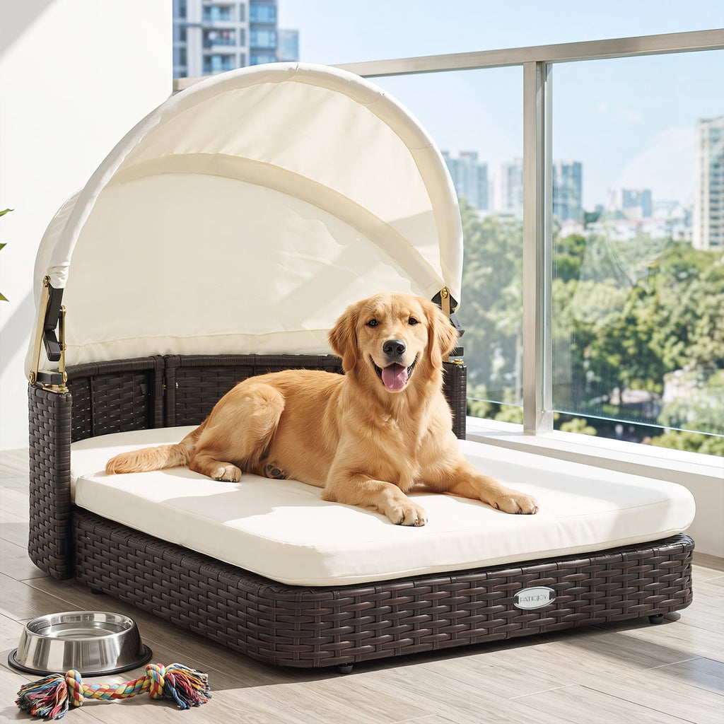 Rattan Pet Daybed with Adjustable Canopy