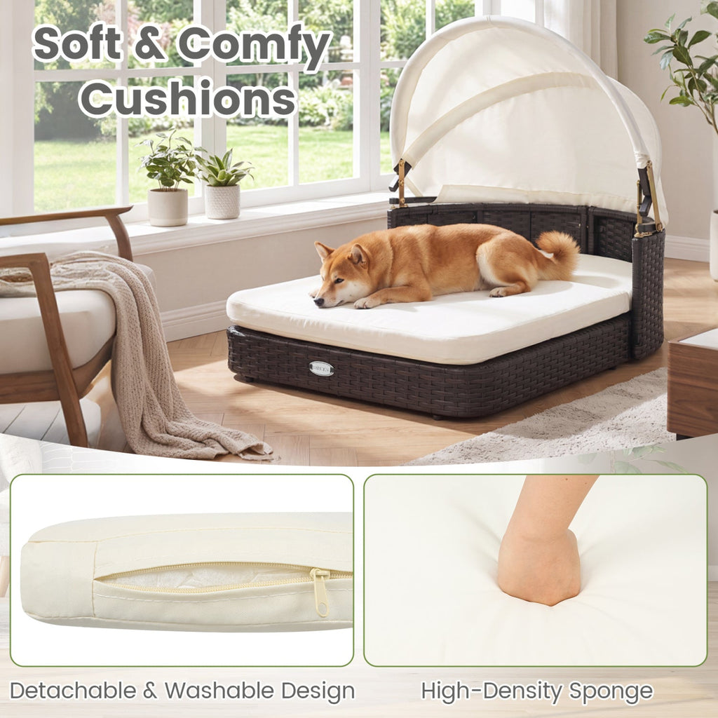 Rattan Pet Daybed with Adjustable Canopy