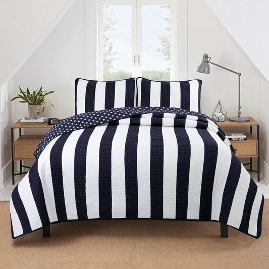 Navy Stars & Stripes Reversible Cotton Quilt Set – King