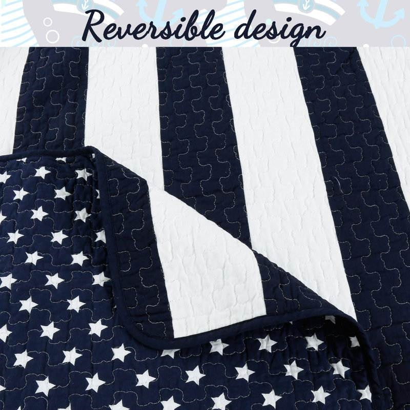 Navy Stars & Stripes Reversible Cotton Quilt Set – King