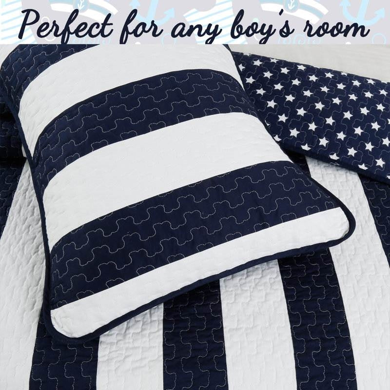 Navy Stars & Stripes Reversible Cotton Quilt Set – King