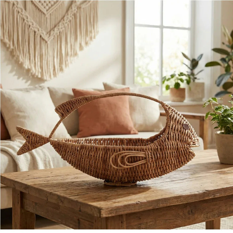 Fish-Shaped Rattan Basket