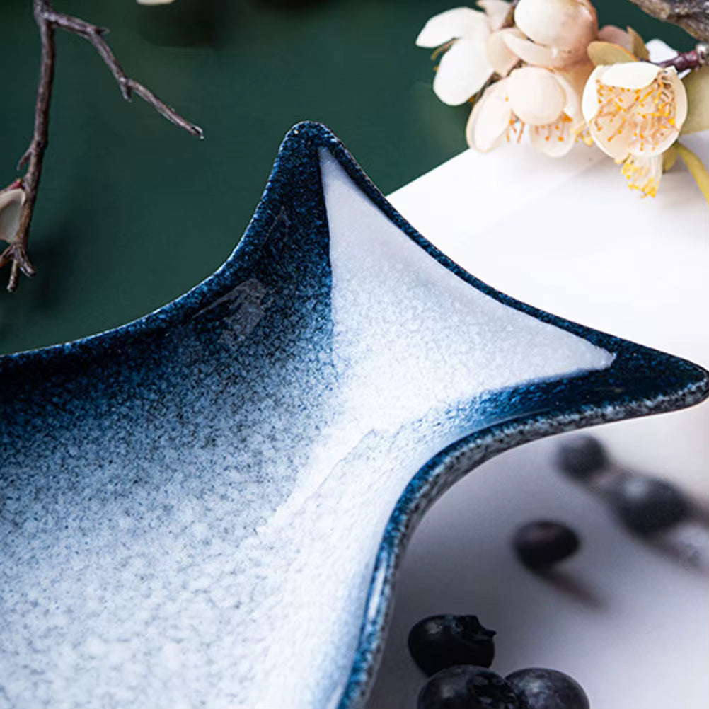 Sky Blue Fish-Shaped Ceramic Serving Plate