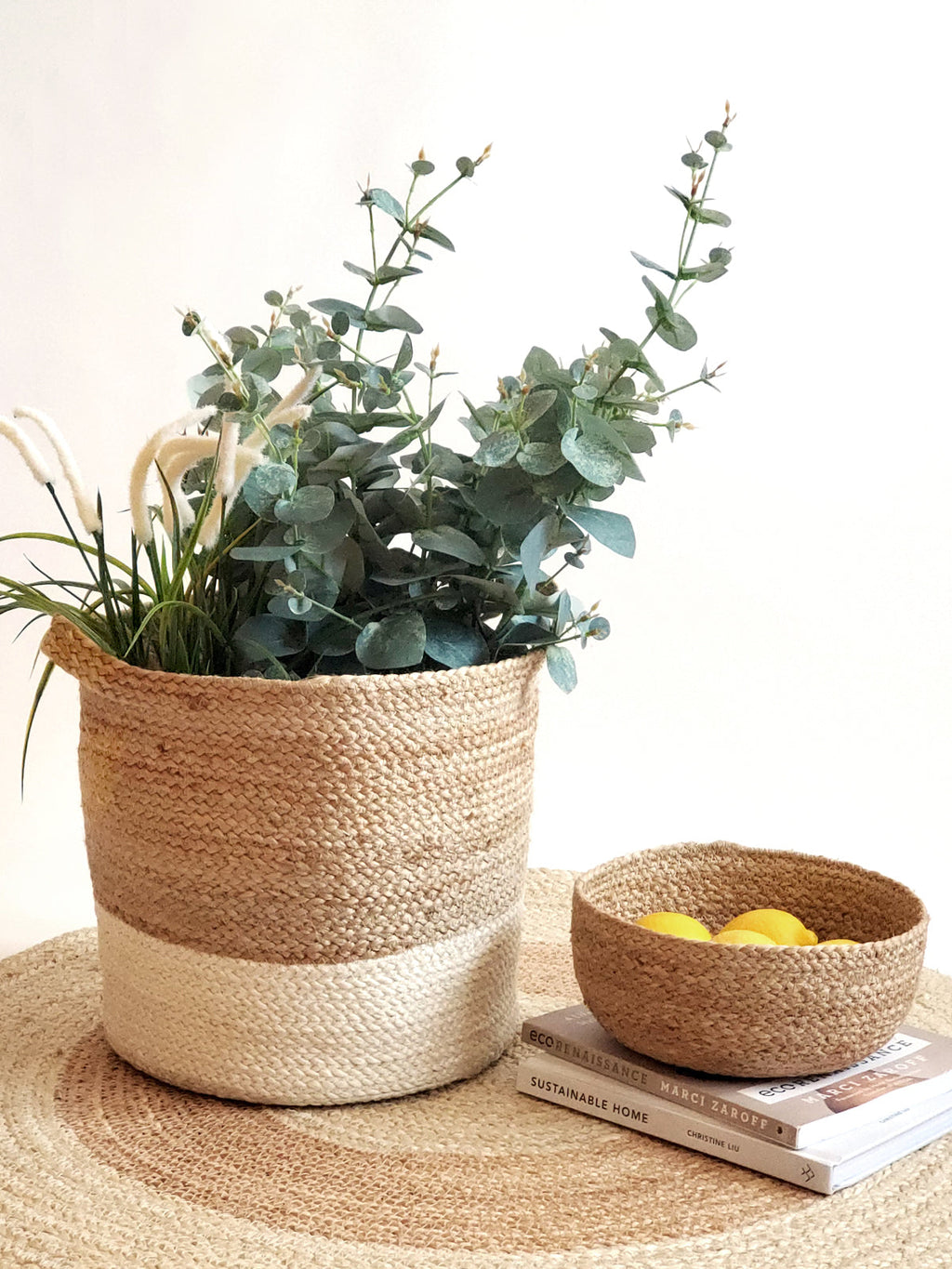 Natural & White Handwoven Jute Basket