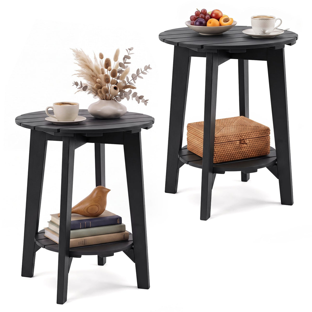Eucalyptus Wood Outdoor Side Tables – Set of 2
