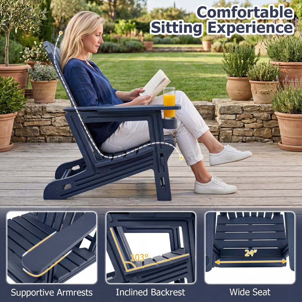 Coastal Adirondack Chairs with Cup Holders – Set of 2