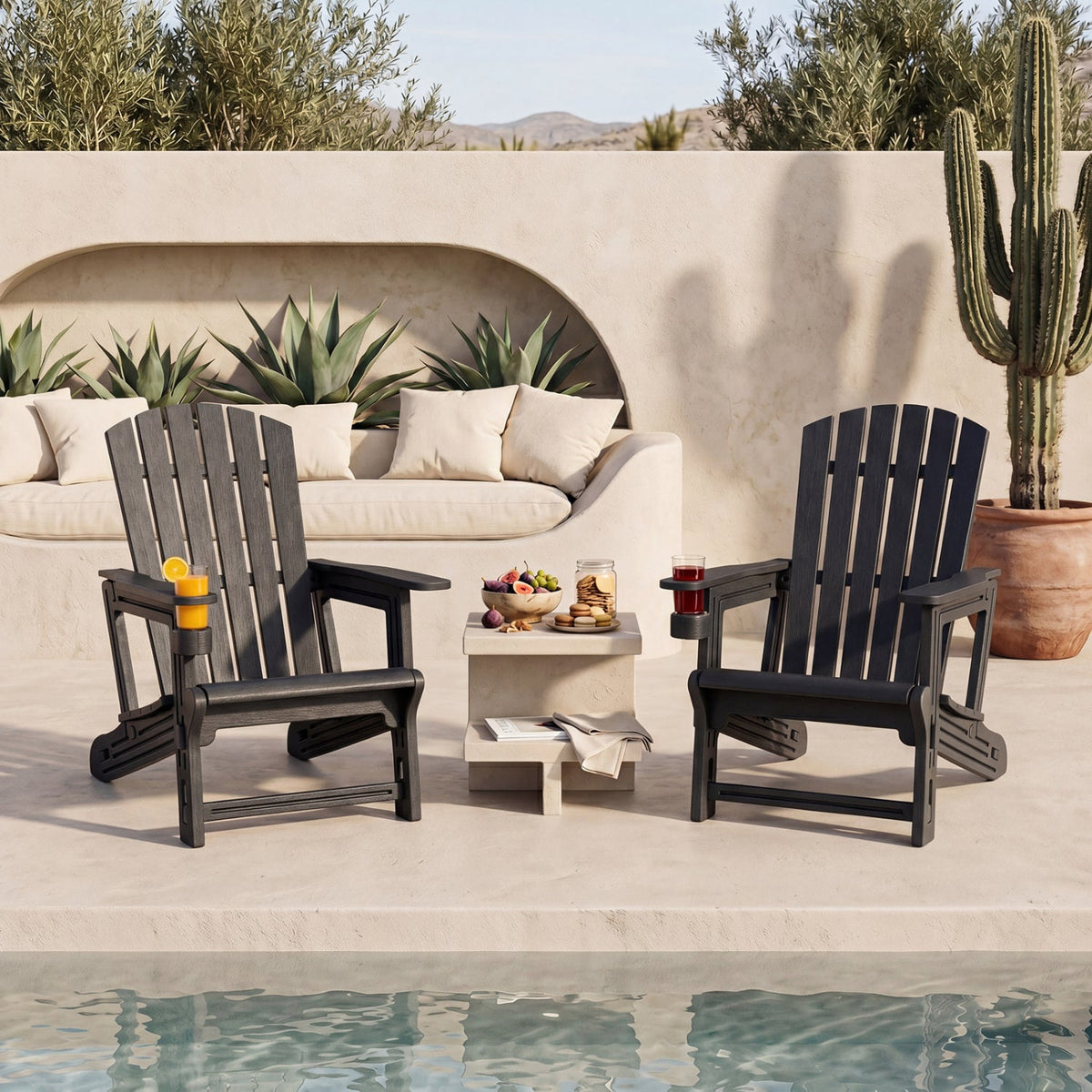 Coastal Adirondack Chairs with Cup Holders – Set of 2