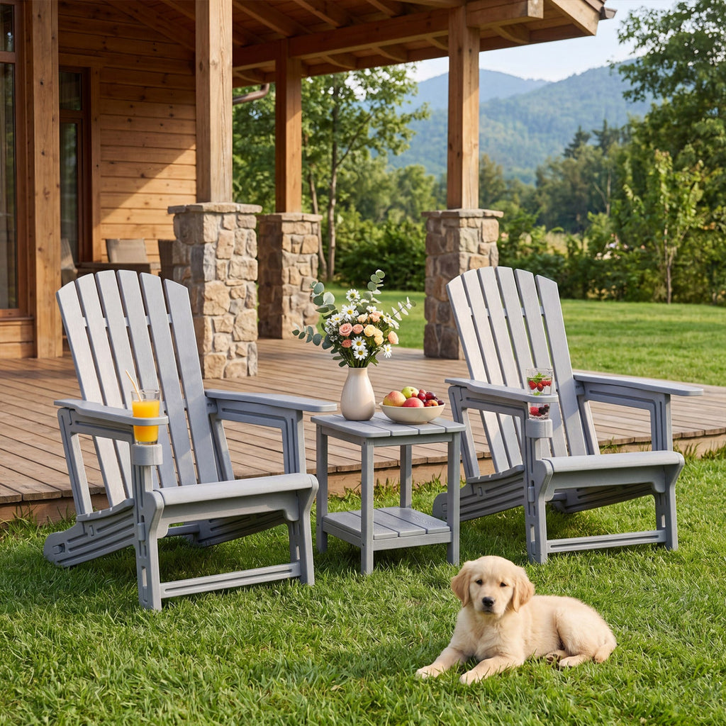 Coastal Adirondack Chairs with Cup Holders – Set of 2