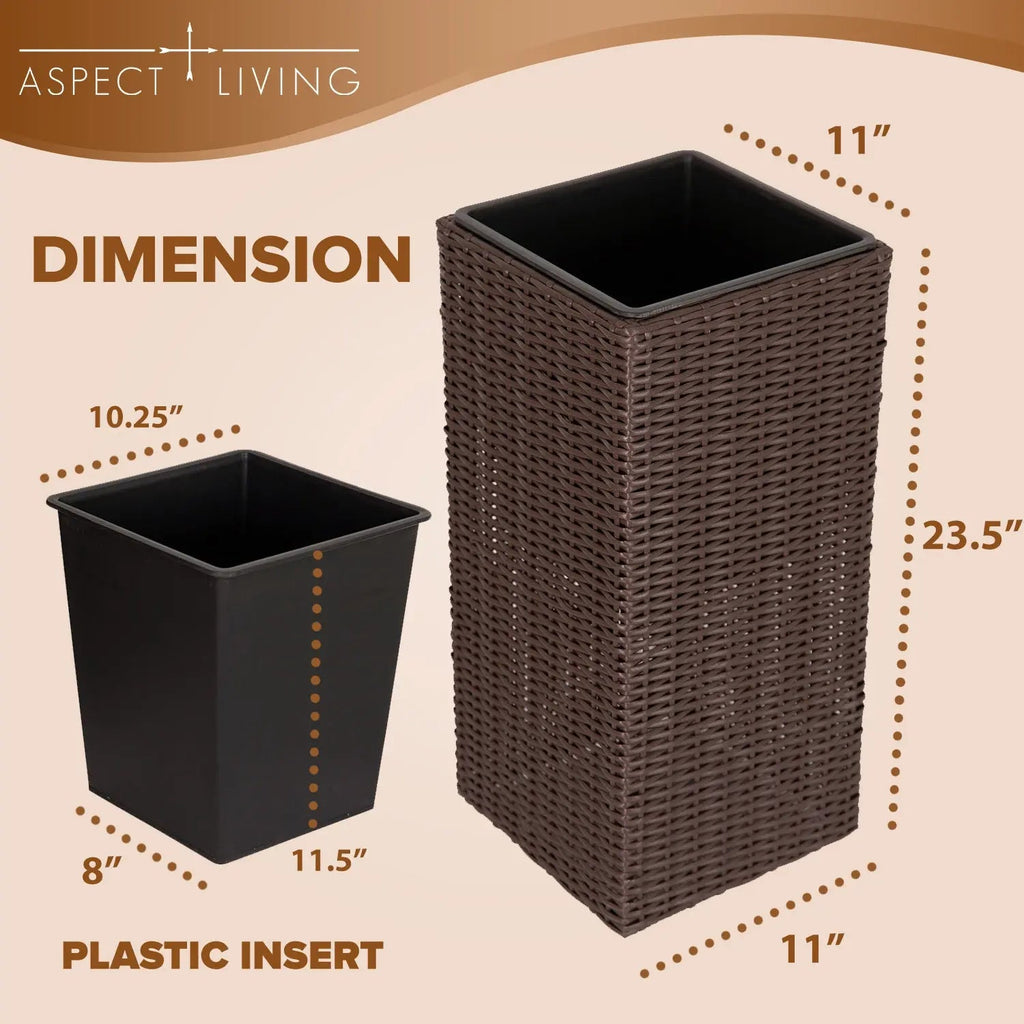 Sierra Square Wicker Planters – Set of 2 – Brown