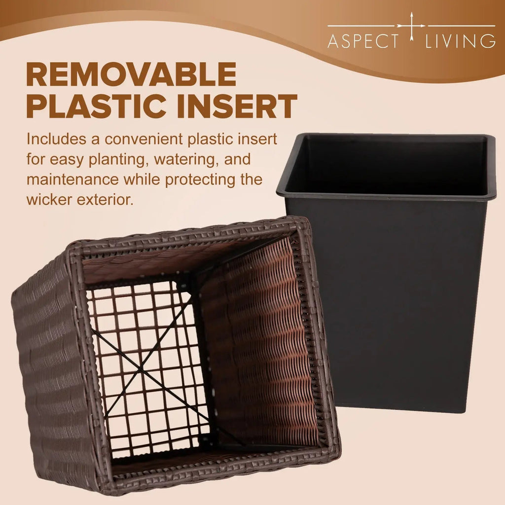 Sierra Square Wicker Planters – Set of 2 – Brown