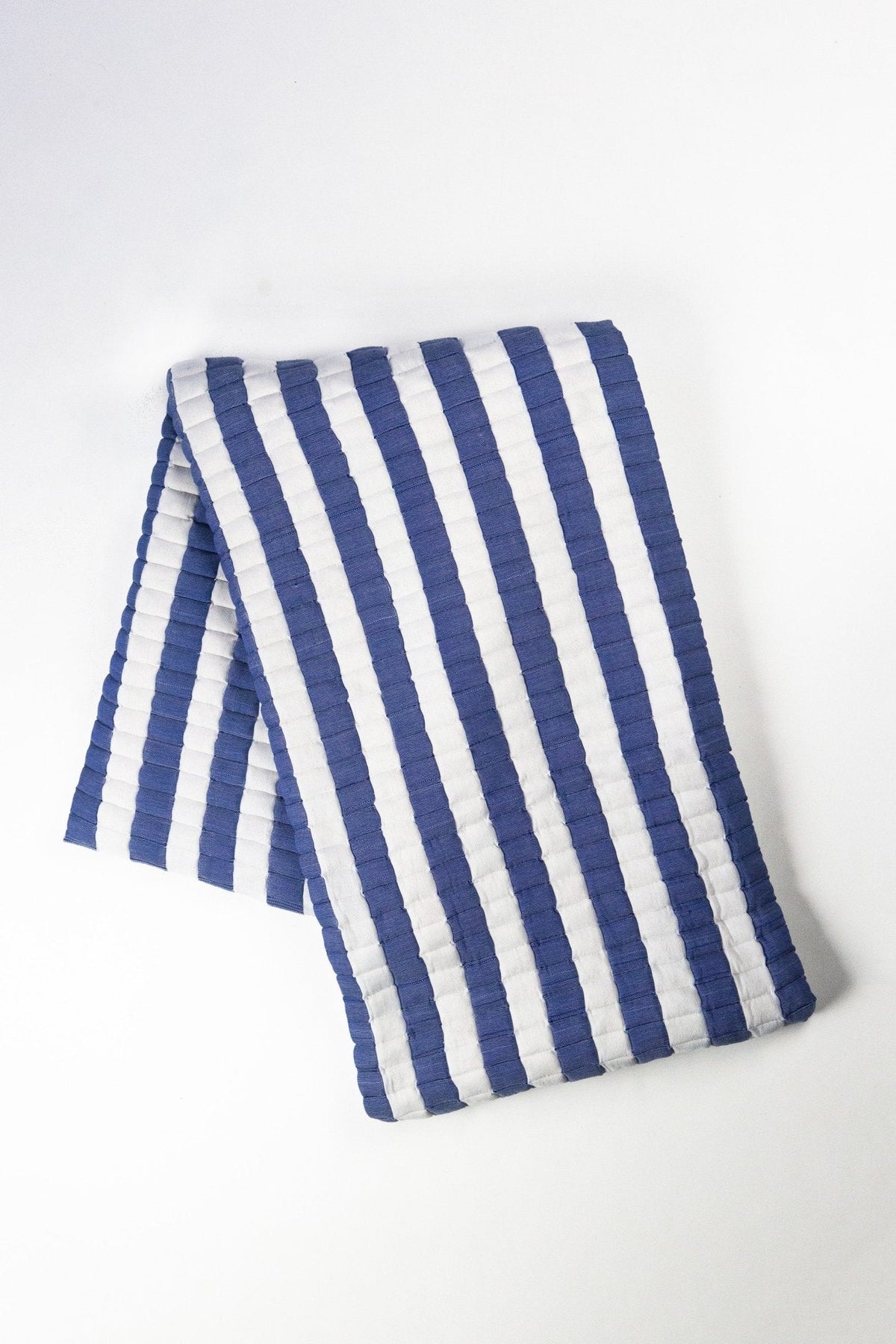 Handwoven Sujani Quilted Throw – Blue & White Stripe