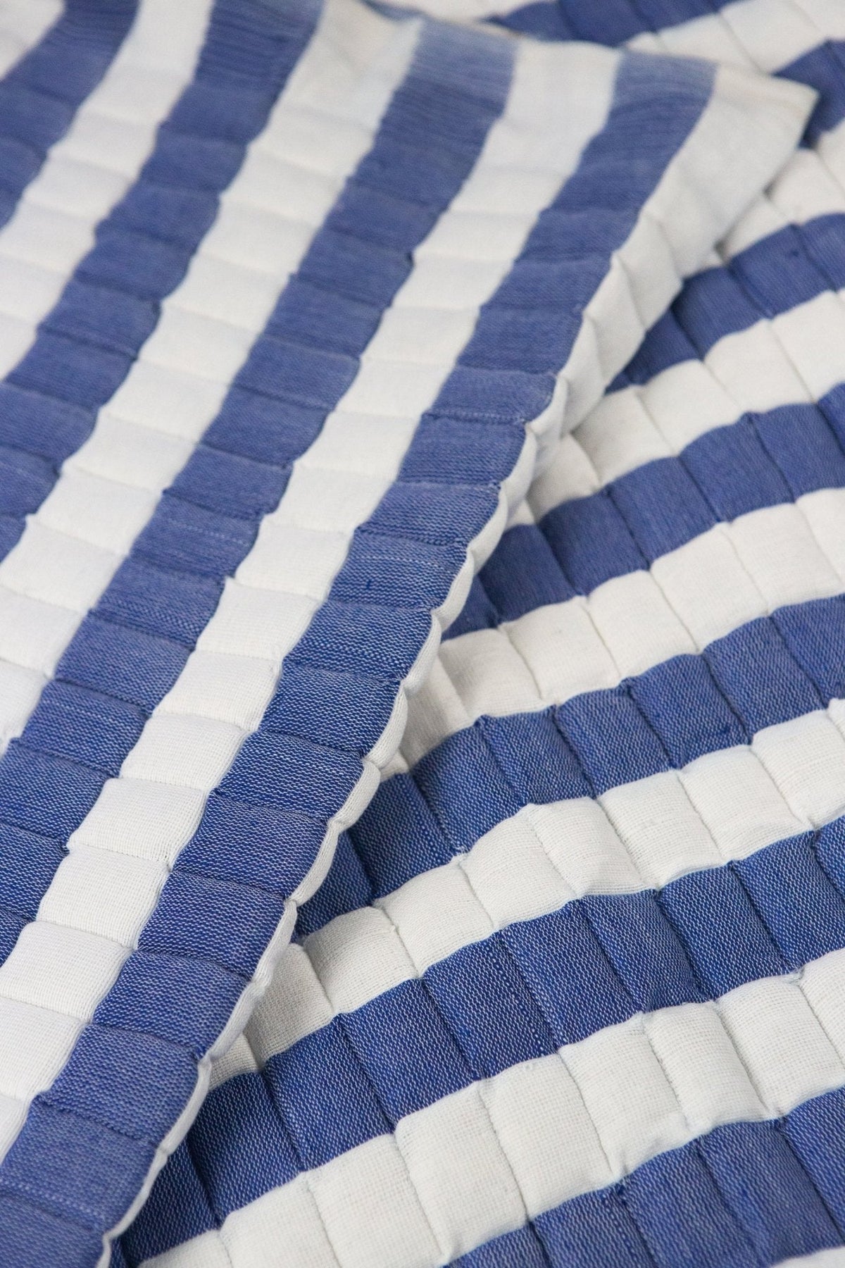 Handwoven Sujani Quilted Throw – Blue & White Stripe