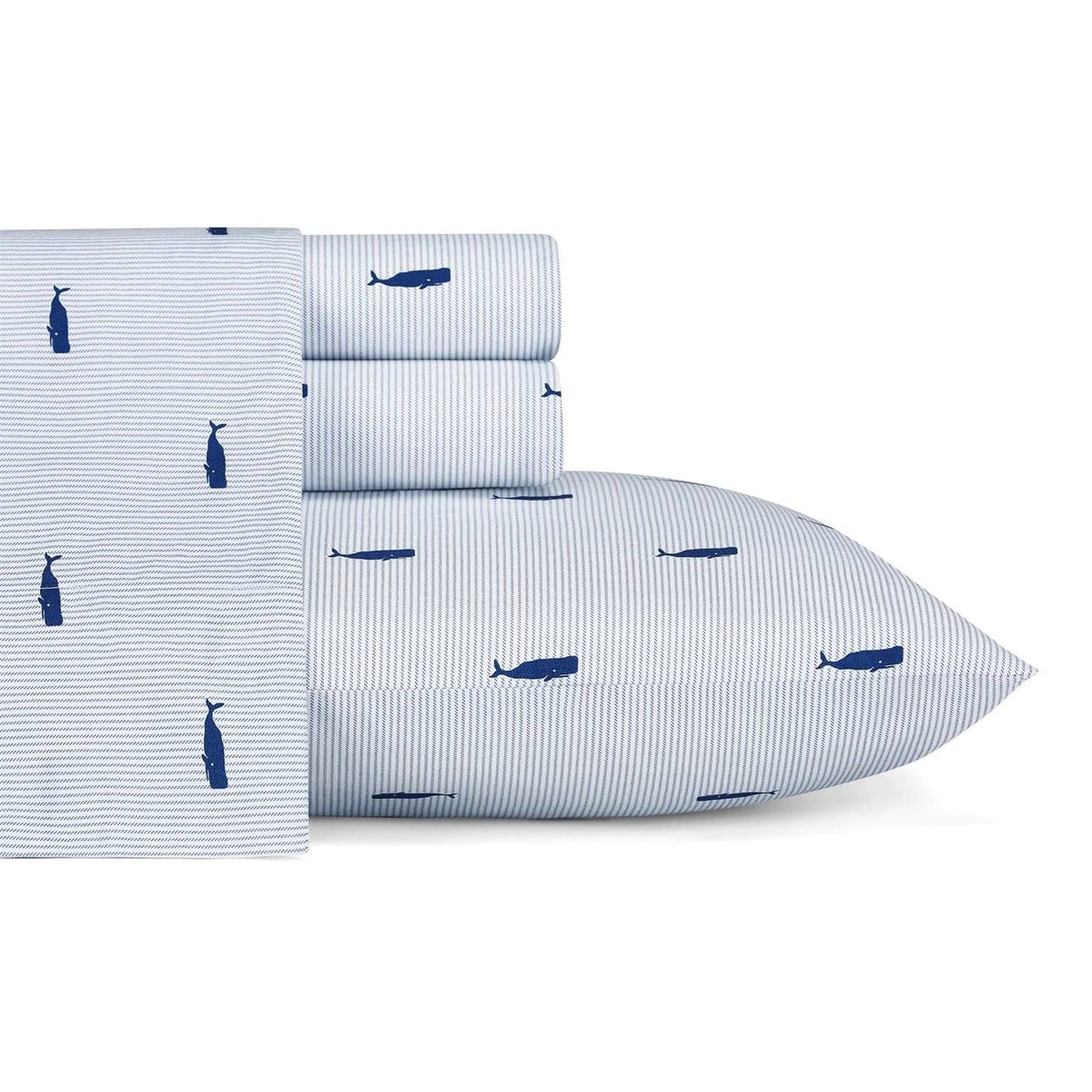 Twin Coastal Beach Cotton Stripe Stripe Sheet Set - Navy Blue & White