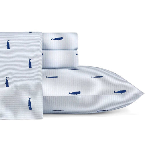 Twin Coastal Beach Cotton Stripe Stripe Sheet Set - Navy Blue & White