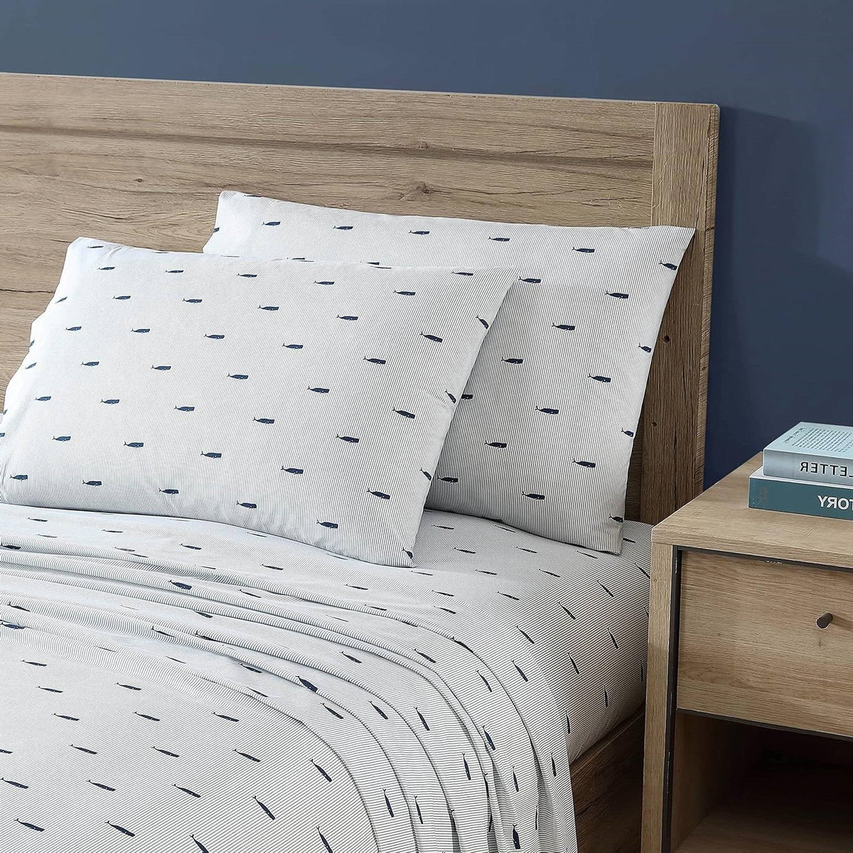 Twin Coastal Beach Cotton Stripe Stripe Sheet Set - Navy Blue & White