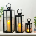 Metal & Glass Candle Lanterns – Set of 3