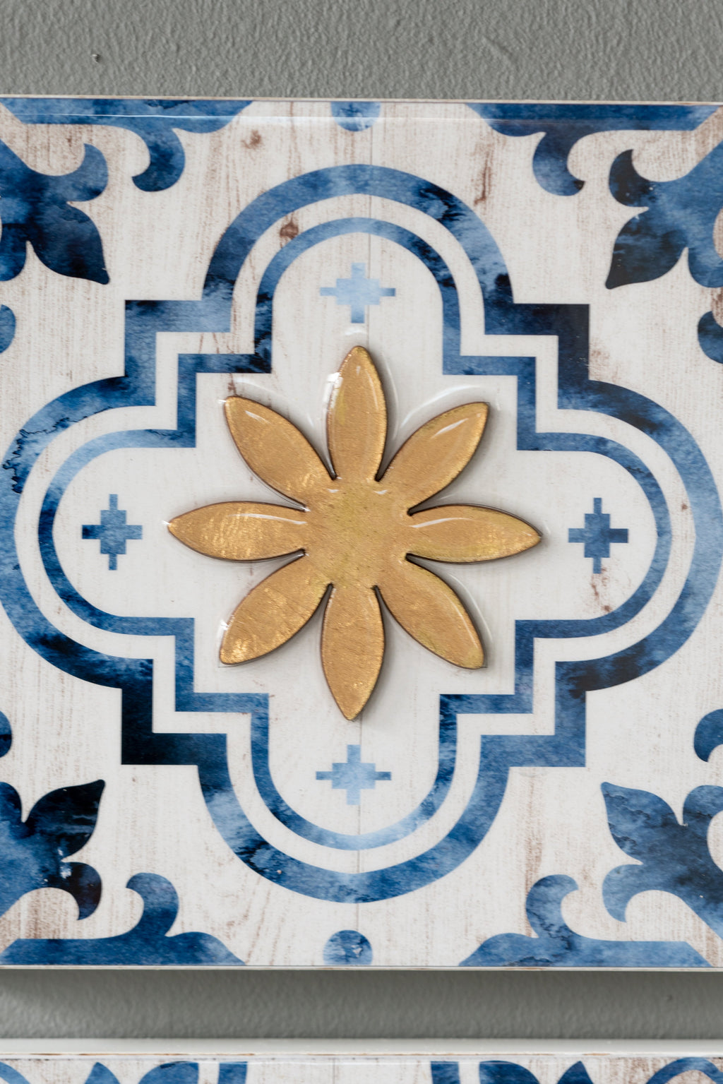 Blue, White & Gold Abstract Wall Art – Set of 4