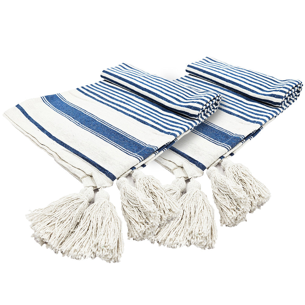 Blue & White Striped Cotton Throw Blanket