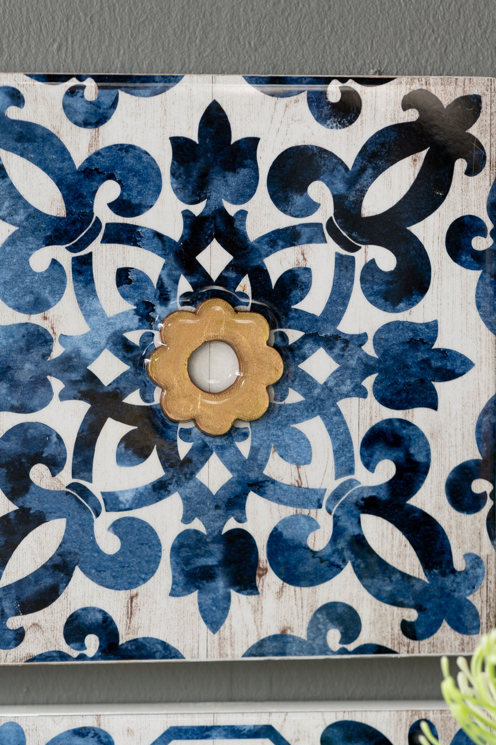 Blue, White & Gold Abstract Wall Art – Set of 4