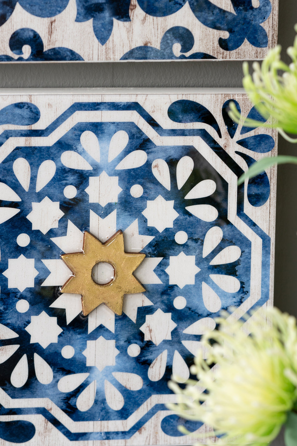 Blue, White & Gold Abstract Wall Art – Set of 4