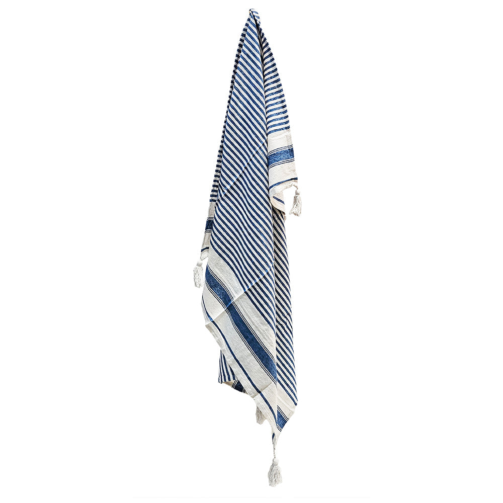 Blue & White Striped Cotton Throw Blanket