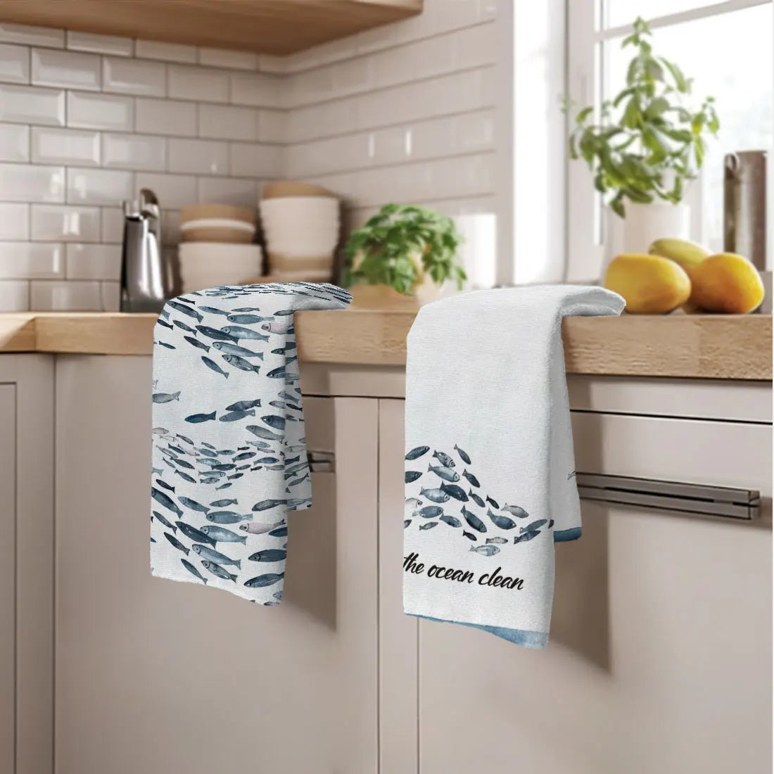 Blue Watercolor Fish Kitchen Towels – Set of 2