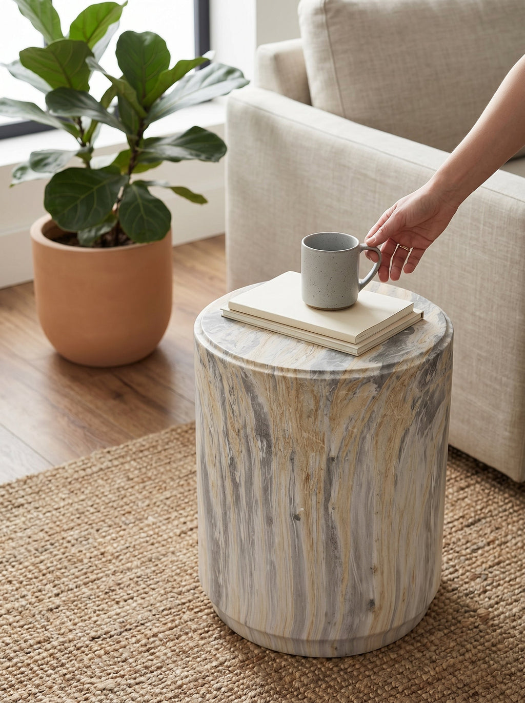 Marble-Look Sculptural Stool & Side Table