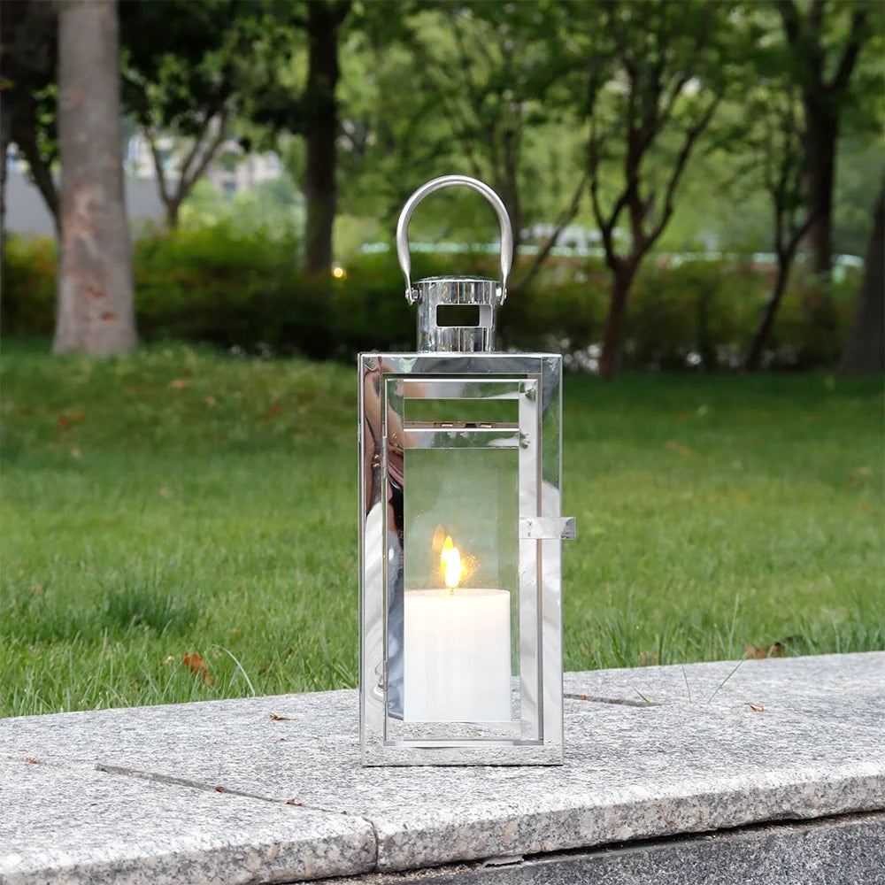 Silver Metal & Glass Candle Lantern