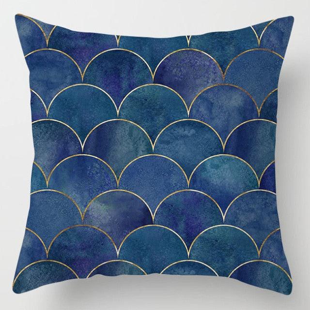 Blue Geometric Coastal Pillow Cover – 18" x 18"