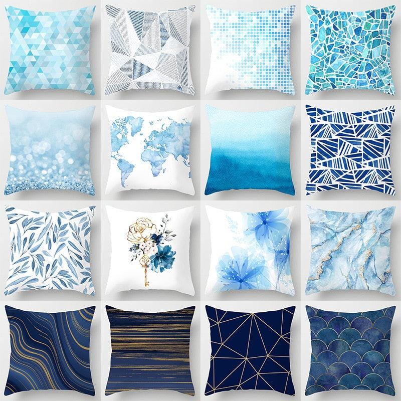 Blue Geometric Coastal Pillow Cover – 18" x 18"