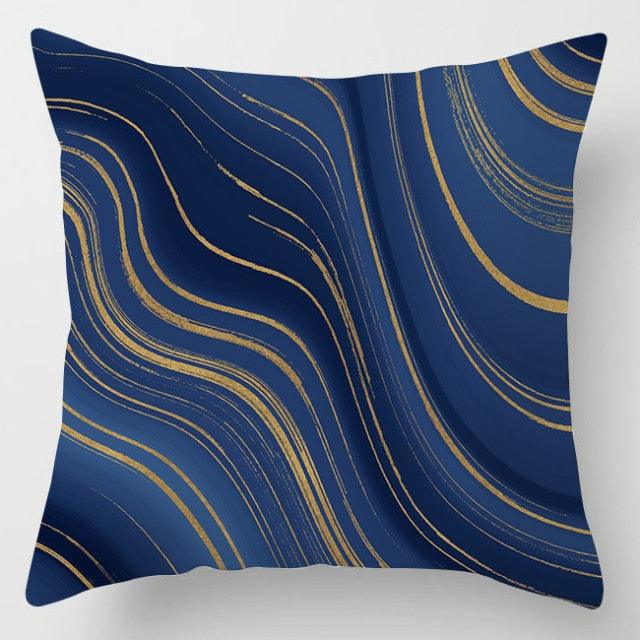 Blue Geometric Coastal Pillow Cover – 18" x 18"