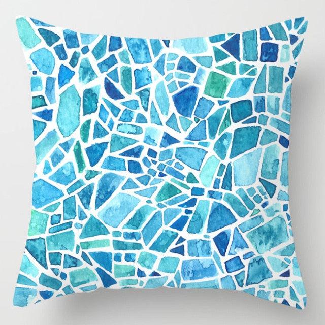 Blue Geometric Coastal Pillow Cover – 18" x 18"