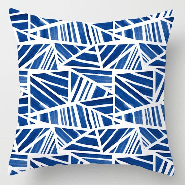 Blue Geometric Coastal Pillow Cover – 18" x 18"