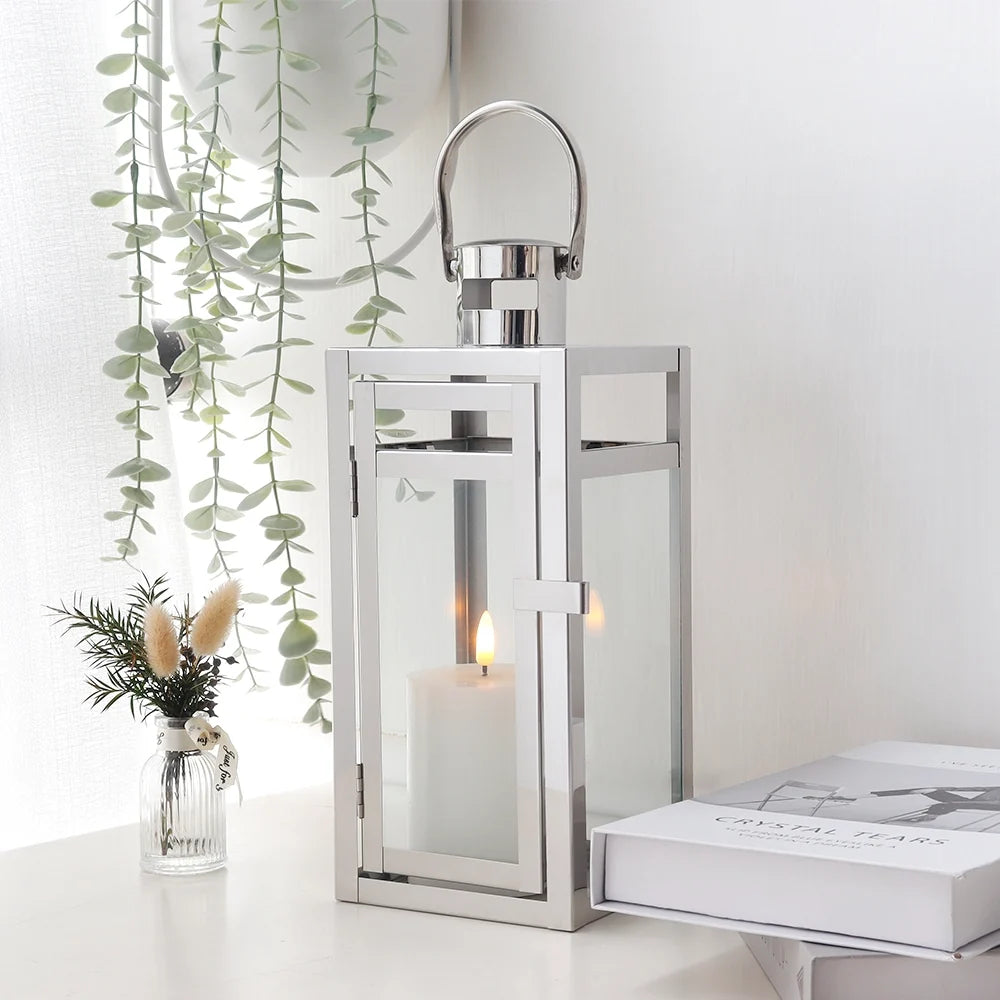 Silver Metal & Glass Candle Lantern