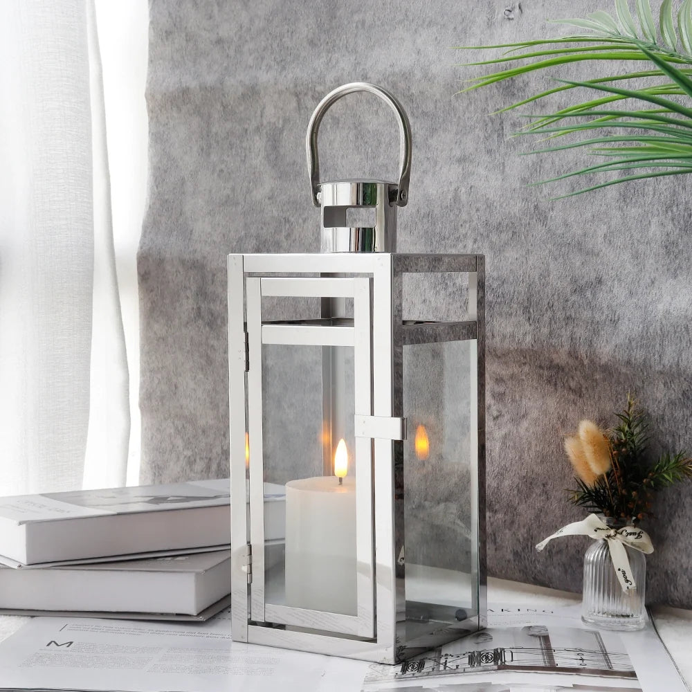 Silver Metal & Glass Candle Lantern