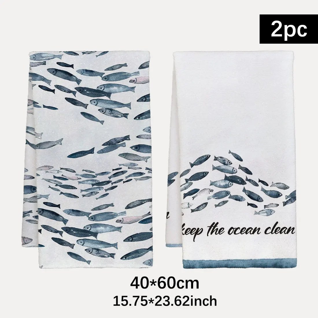 Blue Watercolor Fish Kitchen Towels – Set of 2