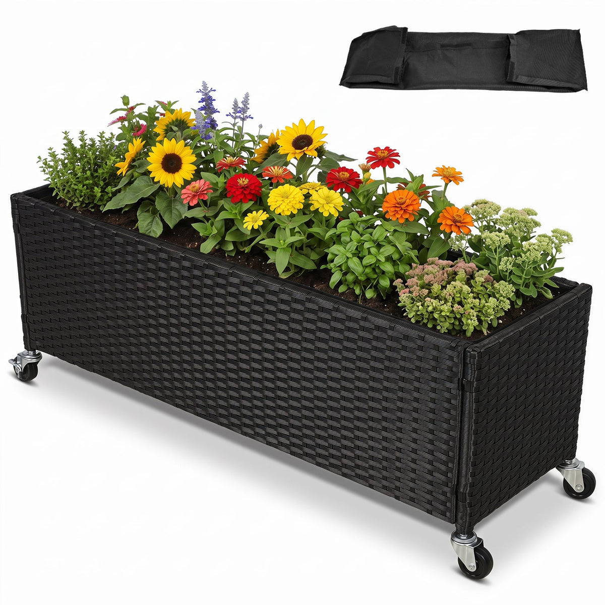 Mobile Woven Rattan Raised Planter