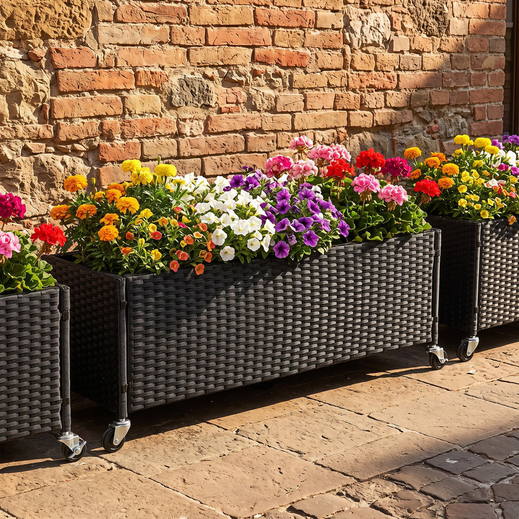 Mobile Woven Rattan Raised Planter