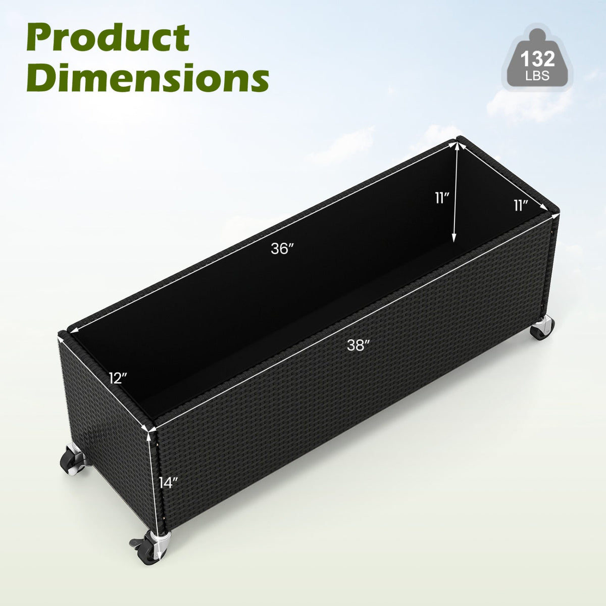 Mobile Woven Rattan Raised Planter